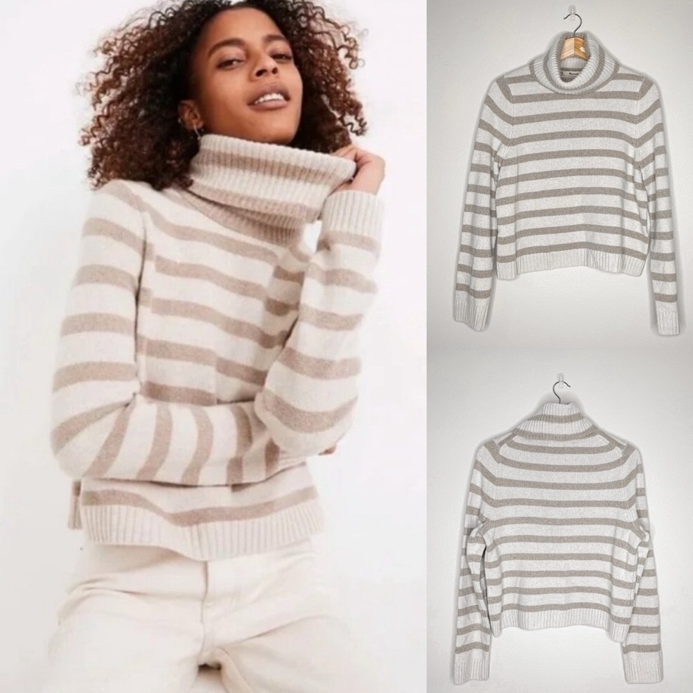Madewell | (Re)sourced Cashmere Neutral Striped Turtleneck Sweater